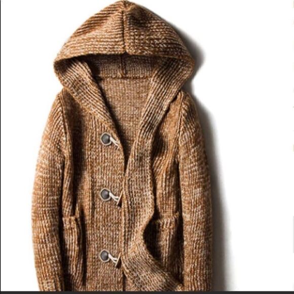 Men's Casual Loose Horn Button Up Mid Long Hooded - Picture 3 of 15